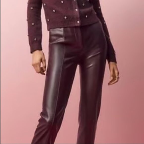 ANN TAYLOR PANTENT PURPLE EVA ANKLE SEAM PANTS NWOT FAUX LEATHER 00 - Picture 2 of 9